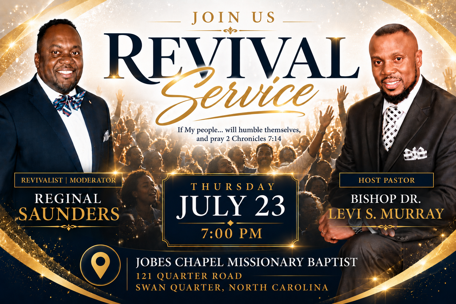 Revival Service poster for July 23 at 7:00 PM